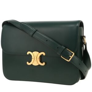 Celine Triomphe large model shoulder bag in green leather