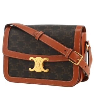 Celine Triomphe shoulder bag in brown "Triomphe" canvas and brown leather