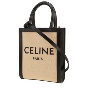 Celine Vertical shoulder bag in beige canvas and black leather