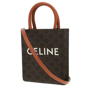 Celine Vertical shoulder bag in brown "Triomphe" canvas and brown leather