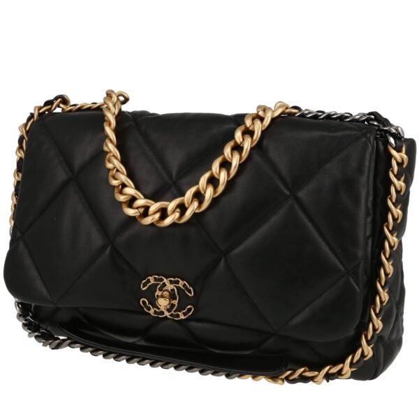 Chanel 19 large model shoulder bag in black quilted leather