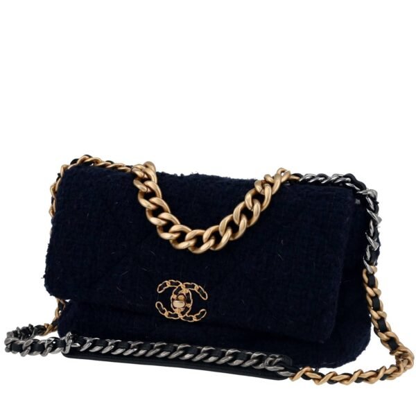 Chanel 19 large model shoulder bag in navy blue jersey canvas