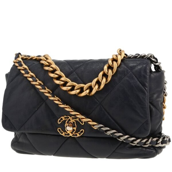 Chanel 19 large model shoulder bag in navy blue quilted leather