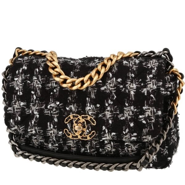 Chanel 19 shoulder bag in black and grey tweed