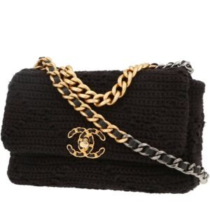 Chanel 19 shoulder bag in black knitting