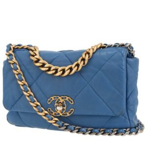Chanel 19 shoulder bag in blue quilted leather