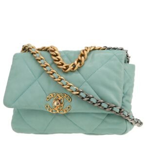 Chanel 19 shoulder bag in blue quilted leather