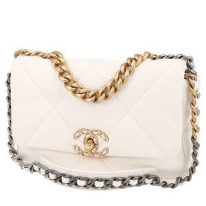 Chanel 19 shoulder bag in white quilted leather