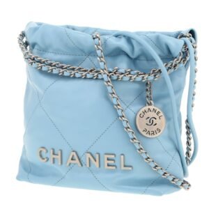 Chanel 22 small model shoulder bag in light blue quilted leather