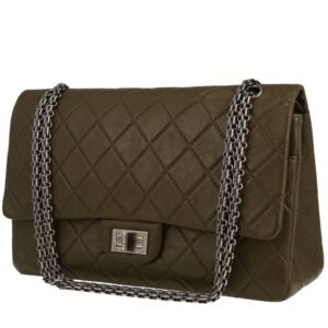 Chanel 2.55 handbag in khaki quilted leather
