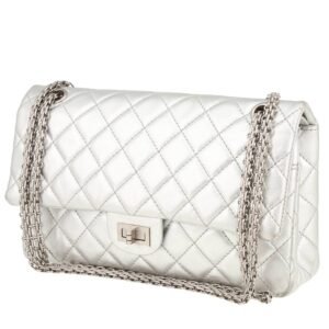 Chanel 2.55 handbag in silver quilted leather