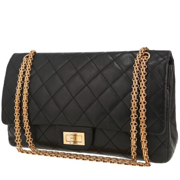 Chanel 2.55 large model handbag in black quilted grained leather