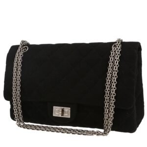 Chanel 2.55 large model handbag in black quilted jersey