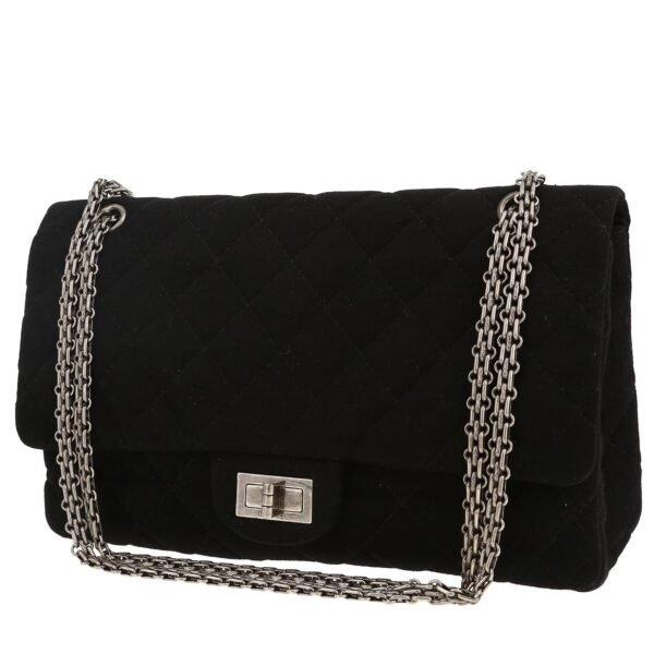 Chanel 2.55 large model handbag in black quilted jersey