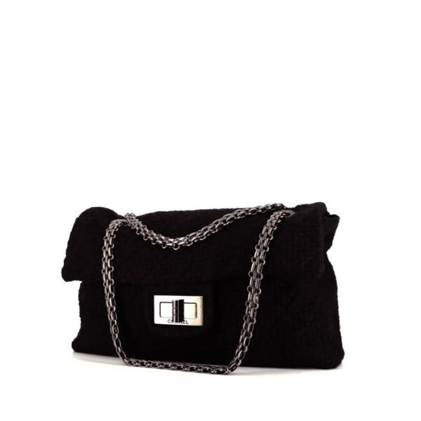 Chanel 2.55 large model shoulder bag in black tweed