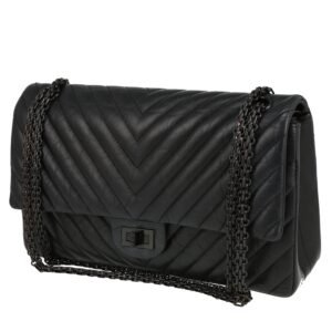 Chanel 2.55 shoulder bag in black chevron quilted leather