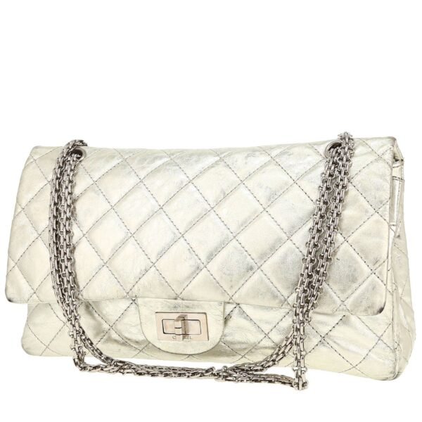 Chanel 2.55 shoulder bag in silver quilted leather