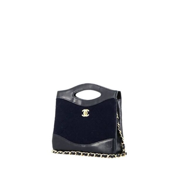 Chanel 31 shoulder bag in navy blue quilted jersey and navy blue leather