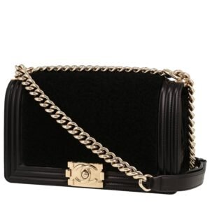 Chanel Boy shoulder bag in black furr and leather