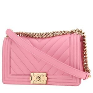 Chanel Boy shoulder bag in pink chevron quilted leather