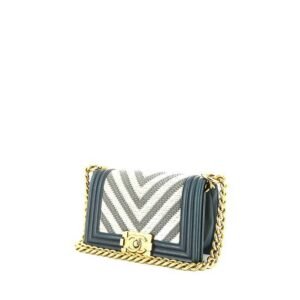 Chanel Boy small model shoulder bag in blue and beige canvas and blue leather