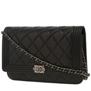 Chanel Boy Wallet On Chain shoulder bag in black quilted leather