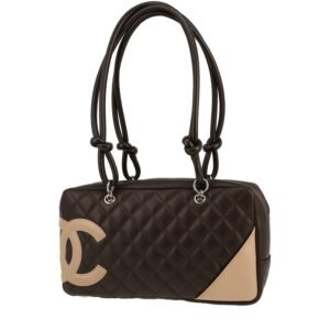 Chanel Cambon handbag in brown quilted leather and beige leather