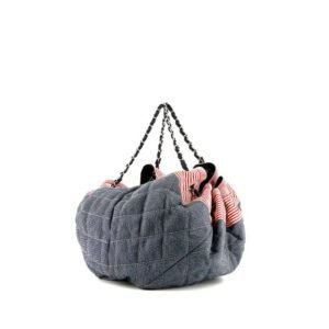 Chanel Coco Mark Tote handbag in white and red canvas and blue denim canvas