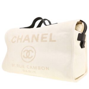 Chanel Deauville shopping bag in beige canvas and black leather