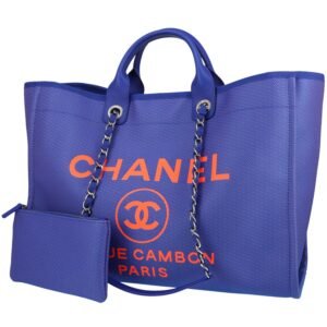 Chanel Deauville shopping bag in electric blue and orange coated canvas and electric blue leather