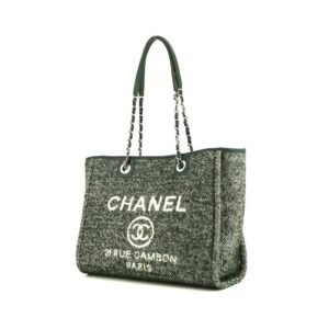 Chanel Deauville shopping bag in green canvas and green leather