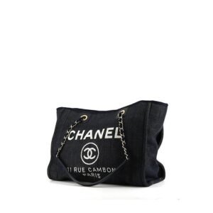 Chanel Deauville shopping bag in navy blue canvas