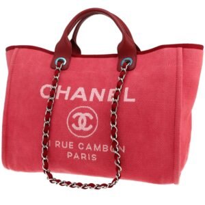 Chanel Deauville shopping bag in pink canvas and burgundy leather