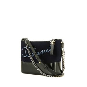 Chanel Gabrielle Collection Paris-Hamburg shoulder bag in navy blue whool and black leather