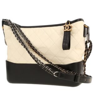Chanel Gabrielle medium model shoulder bag in white quilted leather and black leather