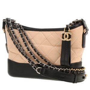 Chanel Gabrielle small model shoulder bag in beige quilted leather and black leather