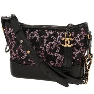 Chanel Gabrielle small model shoulder bag in black and pink paillette and black leather