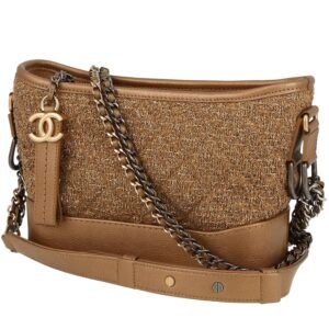 Chanel Gabrielle small model shoulder bag in gold jersey canvas and gold leather