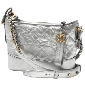 Chanel Gabrielle small model shoulder bag in silver quilted leather