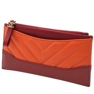 Chanel Gabrielle wallet in orange quilted leather and burgundy leather