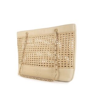 Chanel Grand Shopping shopping bag in beige leather and beige raphia