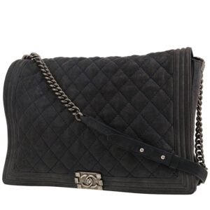 Chanel large model shoulder bag in black quilted canvas