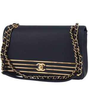 Chanel Mademoiselle handbag in blue and gold grained leather