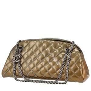 Chanel Mademoiselle handbag in gold patent quilted leather