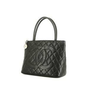 Chanel Medaillon handbag in black quilted grained leather