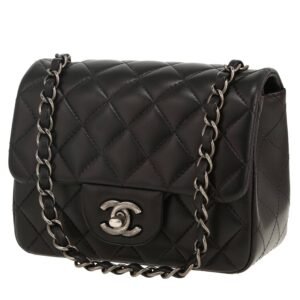 Chanel Mini Carré shoulder bag in black quilted leather