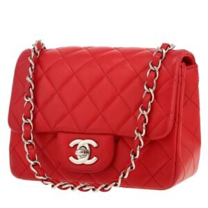 Chanel Mini Carré shoulder bag in red quilted leather