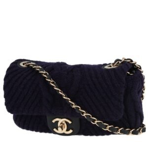 Chanel Mini Timeless shoulder bag in navy blue jersey