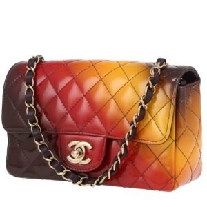 Chanel Mini Timeless shoulder bag in orange, red and burgundy patent quilted leather