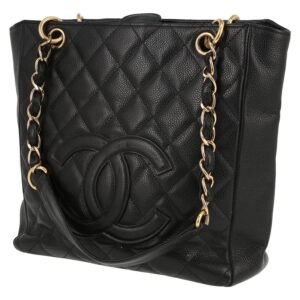 Chanel Petit Shopping handbag in black quilted grained leather